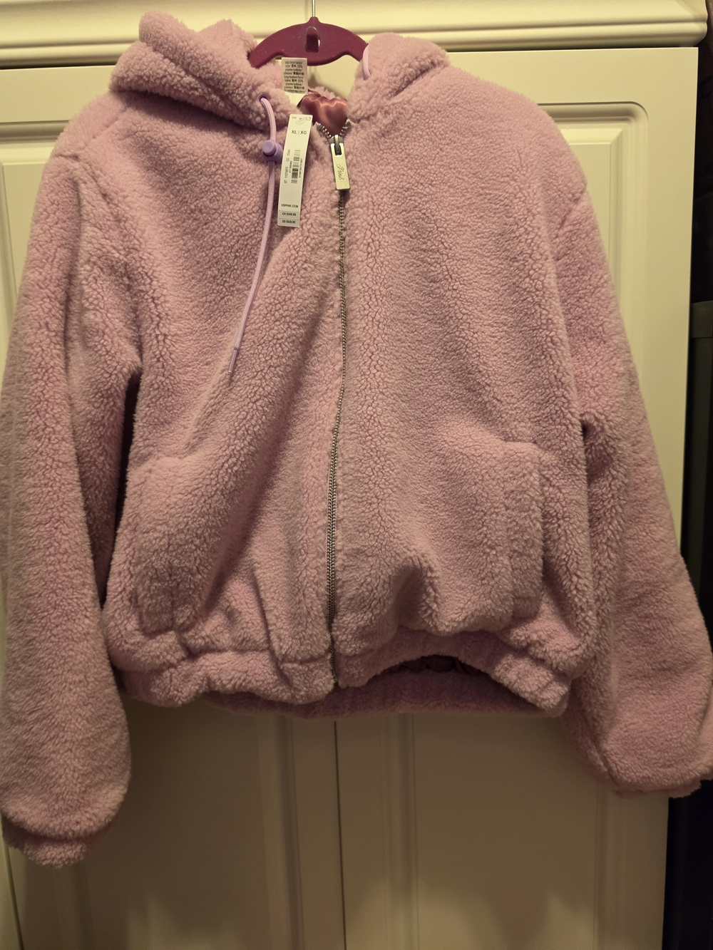 PINK Victoria's Secret Kids Plush Sherpa Hooded Jacket in Light Pink